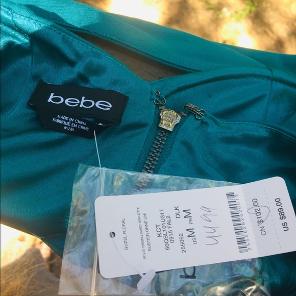 Bebe  beaded camisole bra top in aqua green /blue embellished corset top,HPx2 - Picture 2 of 7